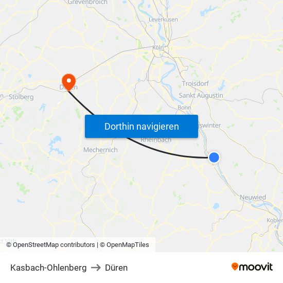 Kasbach-Ohlenberg to Düren map