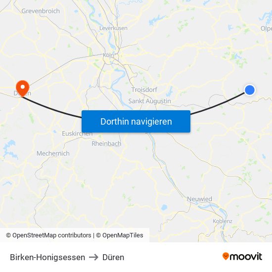 Birken-Honigsessen to Düren map