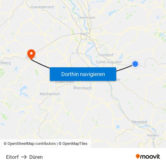 Eitorf to Düren map