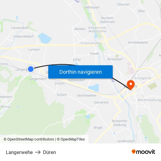 Langerwehe to Düren map