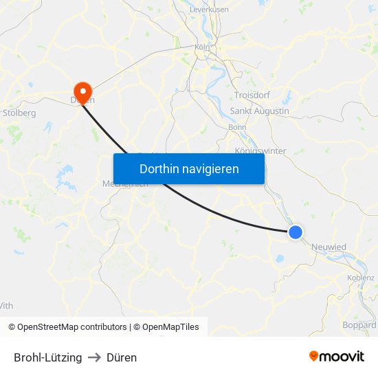 Brohl-Lützing to Düren map