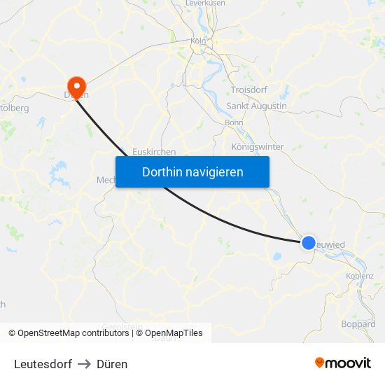 Leutesdorf to Düren map