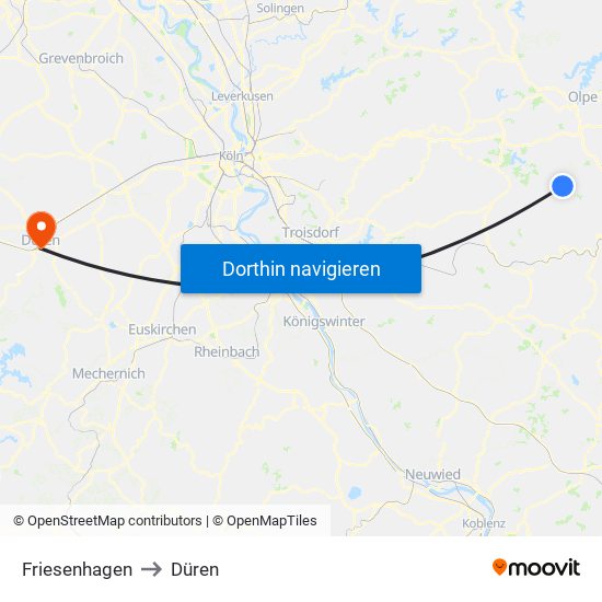 Friesenhagen to Düren map