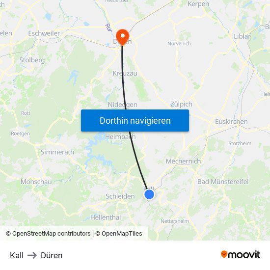 Kall to Düren map