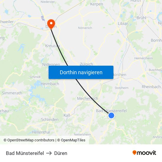 Bad Münstereifel to Düren map