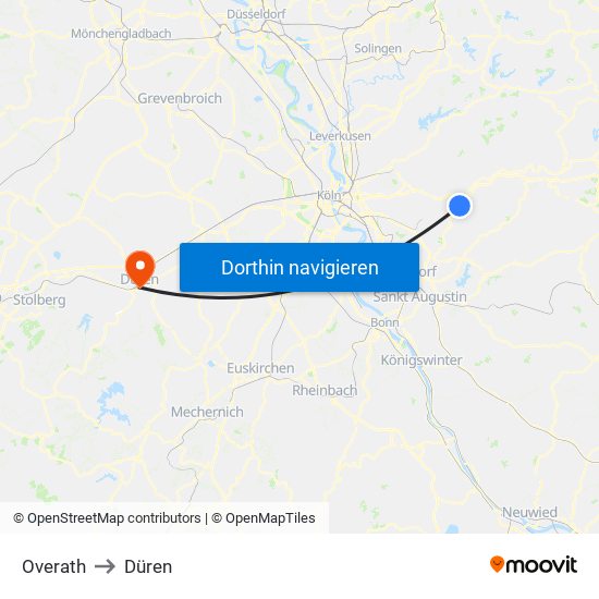 Overath to Düren map