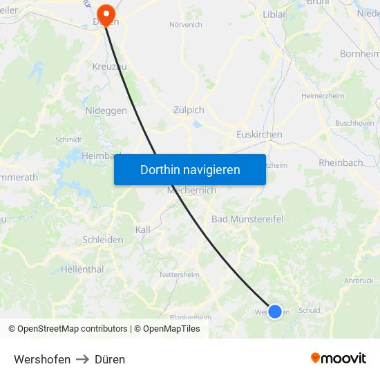 Wershofen to Düren map