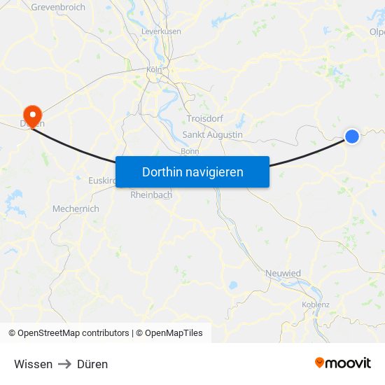 Wissen to Düren map