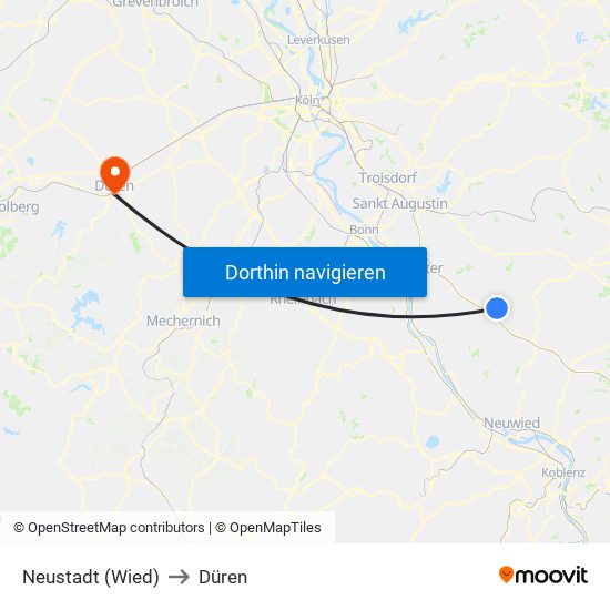 Neustadt (Wied) to Düren map