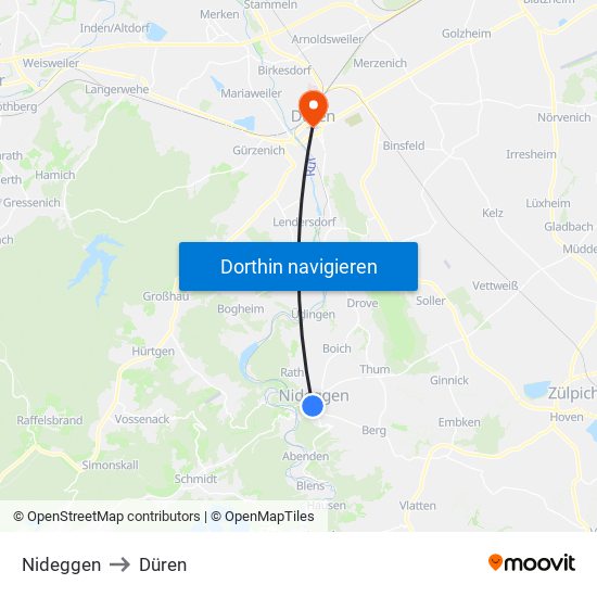 Nideggen to Düren map
