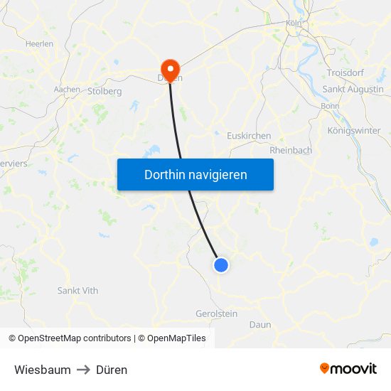 Wiesbaum to Düren map