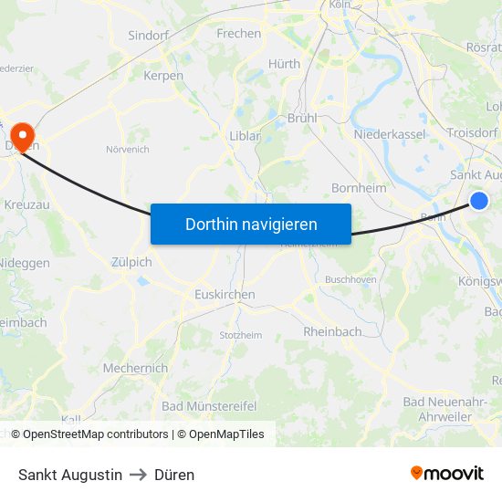 Sankt Augustin to Düren map