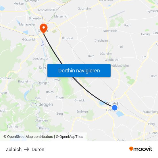 Zülpich to Düren map