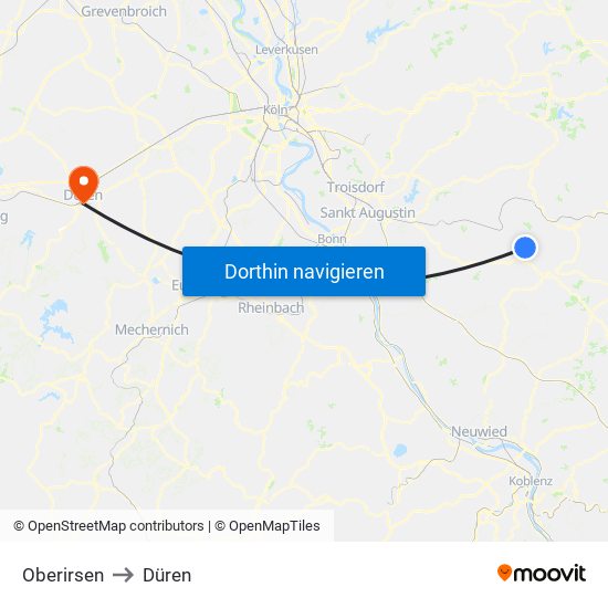 Oberirsen to Düren map