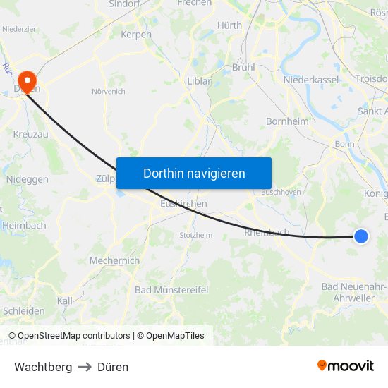 Wachtberg to Düren map