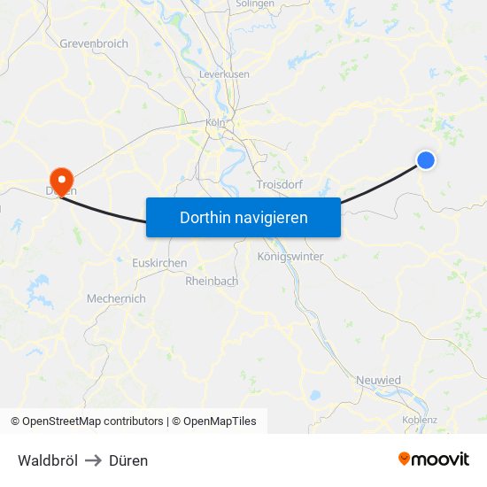 Waldbröl to Düren map