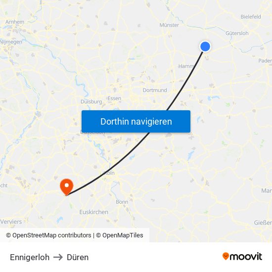 Ennigerloh to Düren map