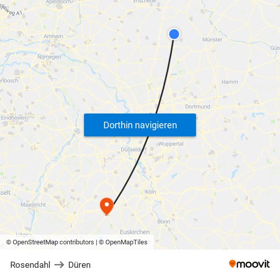 Rosendahl to Düren map