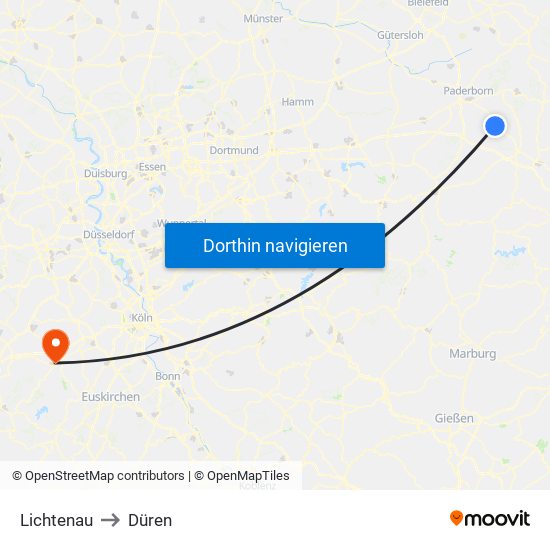Lichtenau to Düren map