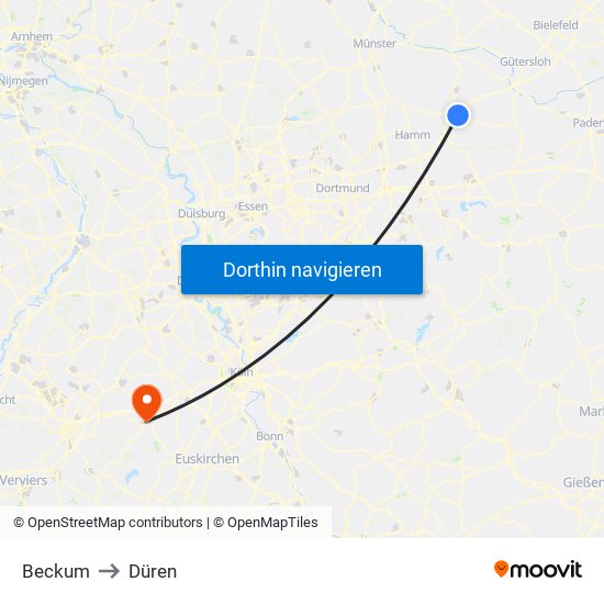 Beckum to Düren map