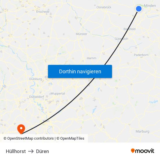 Hüllhorst to Düren map