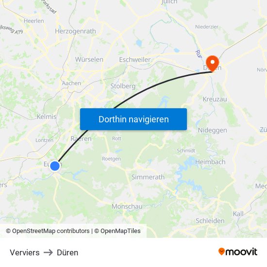 Verviers to Düren map