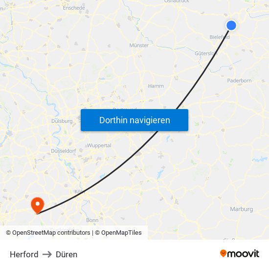 Herford to Düren map