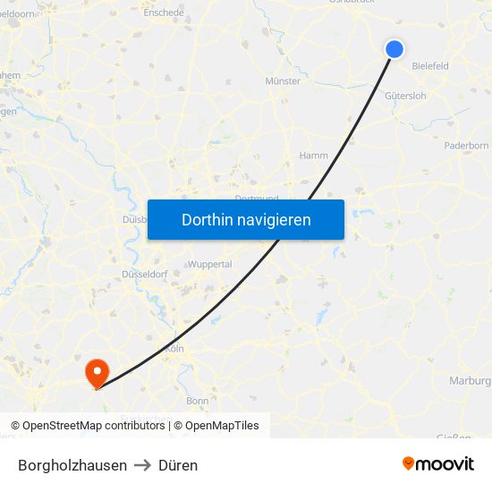 Borgholzhausen to Düren map