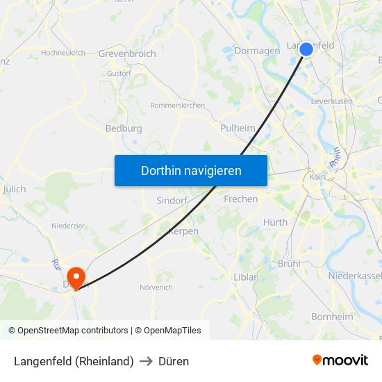 Langenfeld (Rheinland) to Düren map