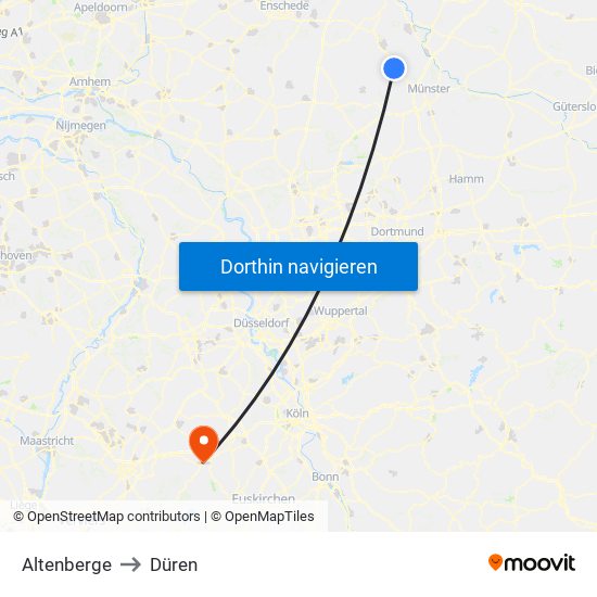 Altenberge to Düren map