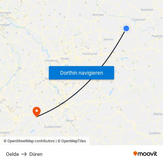 Oelde to Düren map