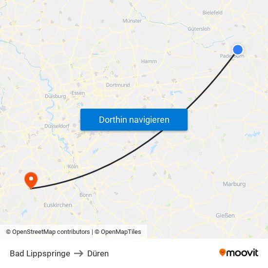 Bad Lippspringe to Düren map