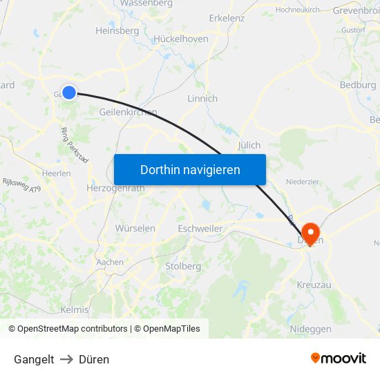 Gangelt to Düren map