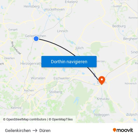 Geilenkirchen to Düren map