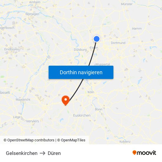 Gelsenkirchen to Düren map