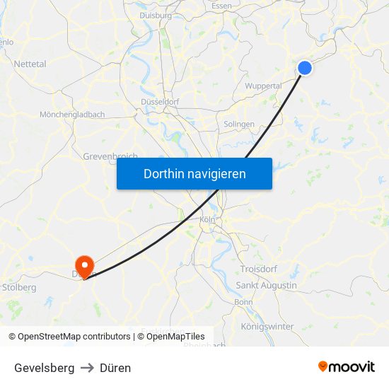 Gevelsberg to Düren map