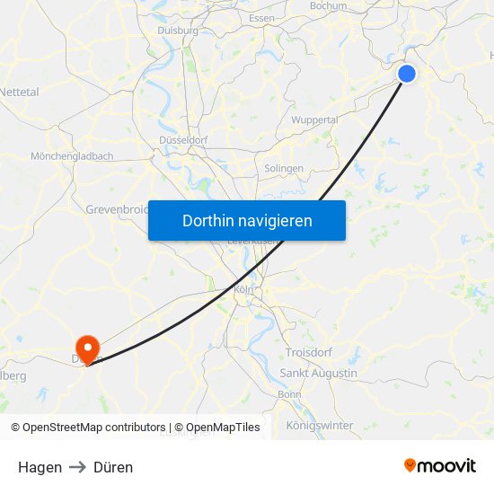 Hagen to Düren map