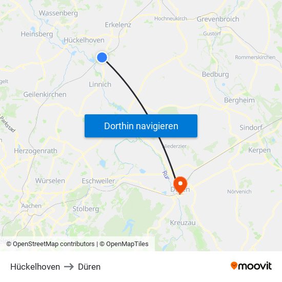 Hückelhoven to Düren map