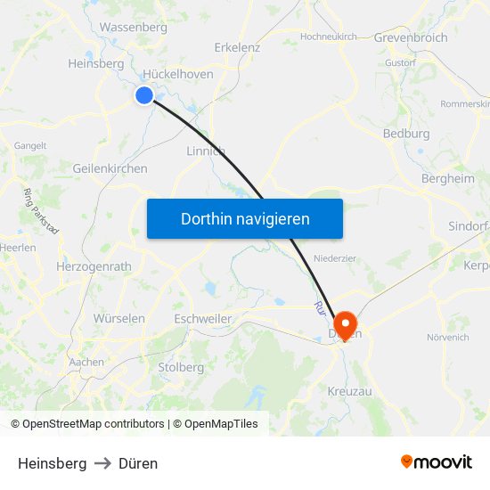 Heinsberg to Düren map