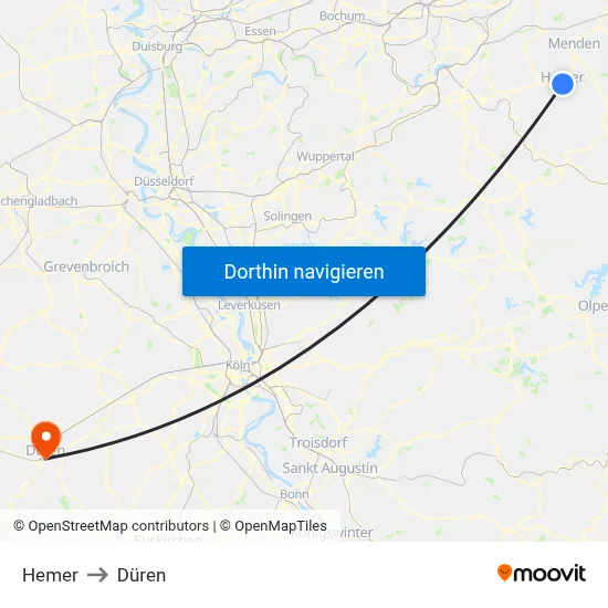 Hemer to Düren map