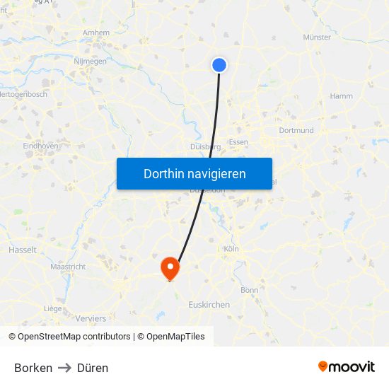 Borken to Düren map