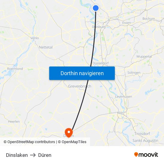 Dinslaken to Düren map