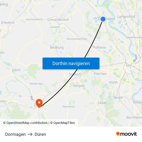Dormagen to Düren map