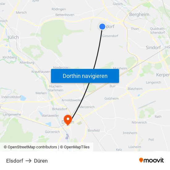 Elsdorf to Düren map