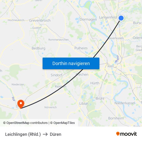 Leichlingen (Rhld.) to Düren map