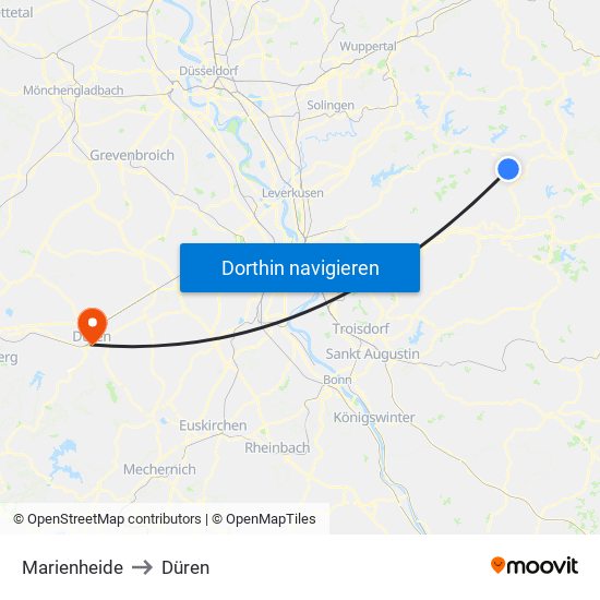 Marienheide to Düren map