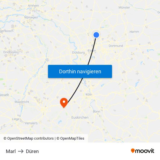 Marl to Düren map