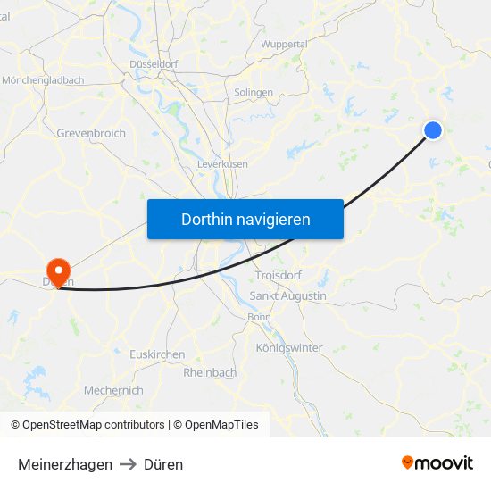 Meinerzhagen to Düren map