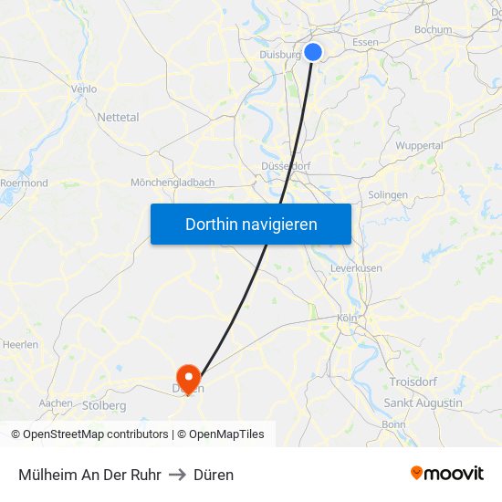 Mülheim An Der Ruhr to Düren map