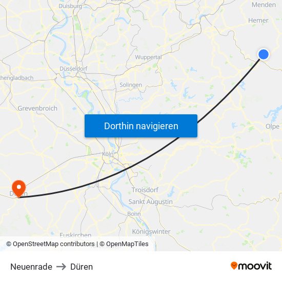Neuenrade to Düren map